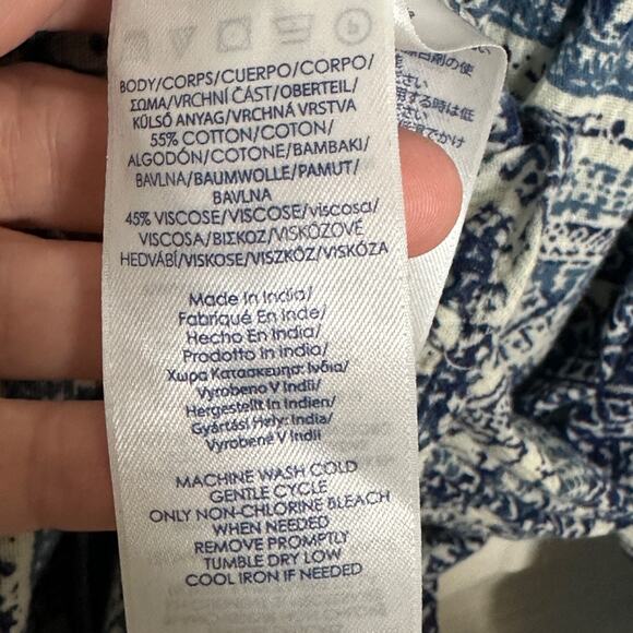 chaps boho patchwork aztec peasant blouse blue white xl - Picture 5 of 6